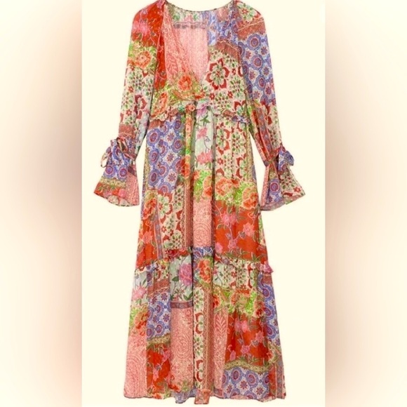 ZARA DRESS TIERED FLORAL DRESS MOSAIC PRINTS MEDIUM / LARGE NWOT - Picture 1 of 7